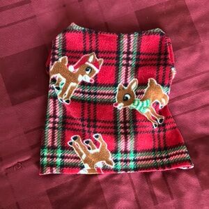 Red Plaid Dog Sweater with Reindeer Design